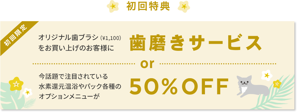 初回特典　歯磨きサービスor50%OFF